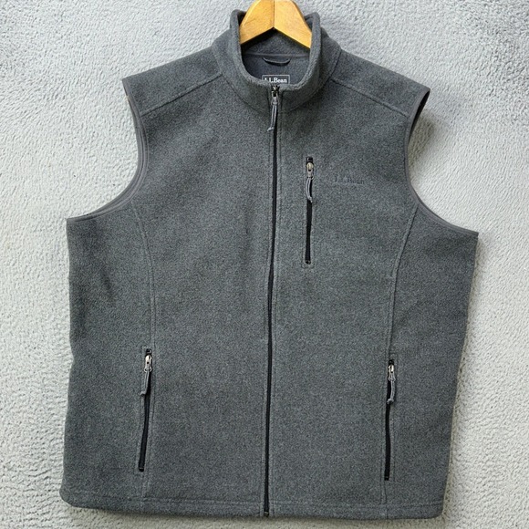 LL Bean Mens 2XL Tall Jacket Vest Gray Fleece Full Zip Pockets Made In USA EUC